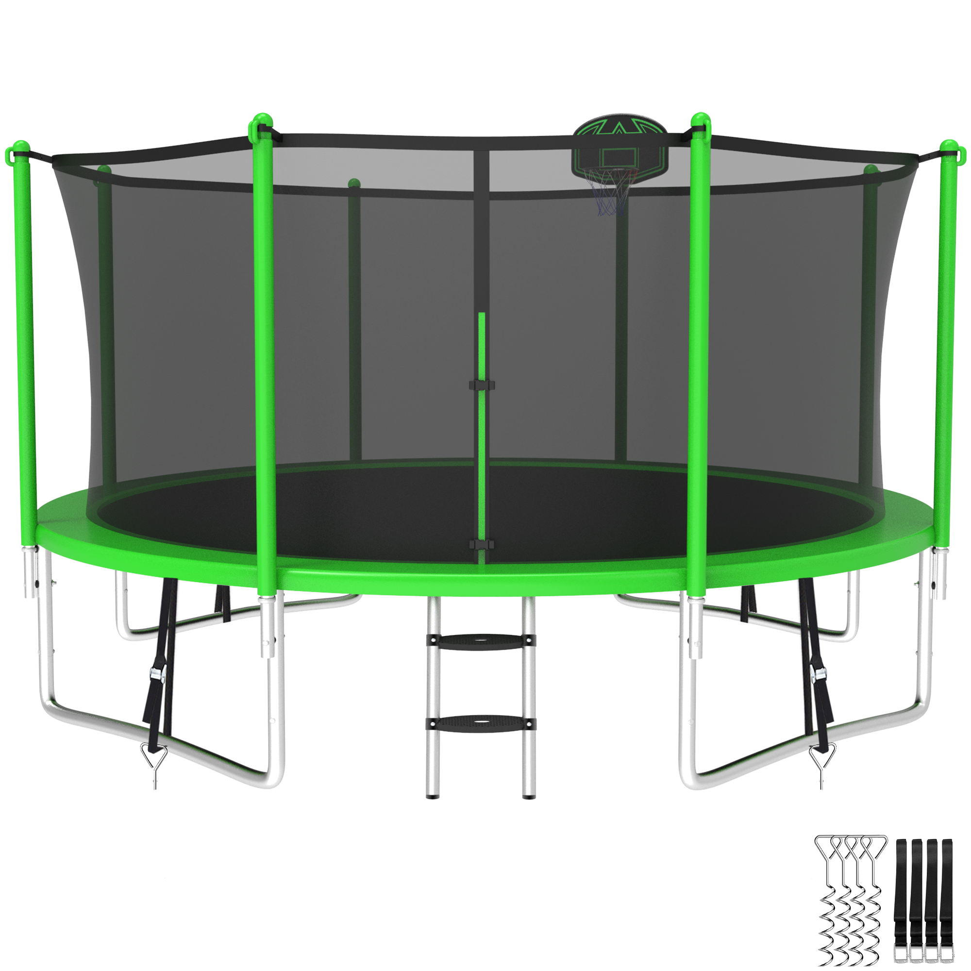 Elitezip Kids Trampolines Outdoor, 12FT 14FT 16FT Trampoline with Safety Enclosure Net, Basketball Hoop, Ladder, 1200LBS Backyard Round Heavy Duty Recreational Trampoline for Adults, Fast Assembly