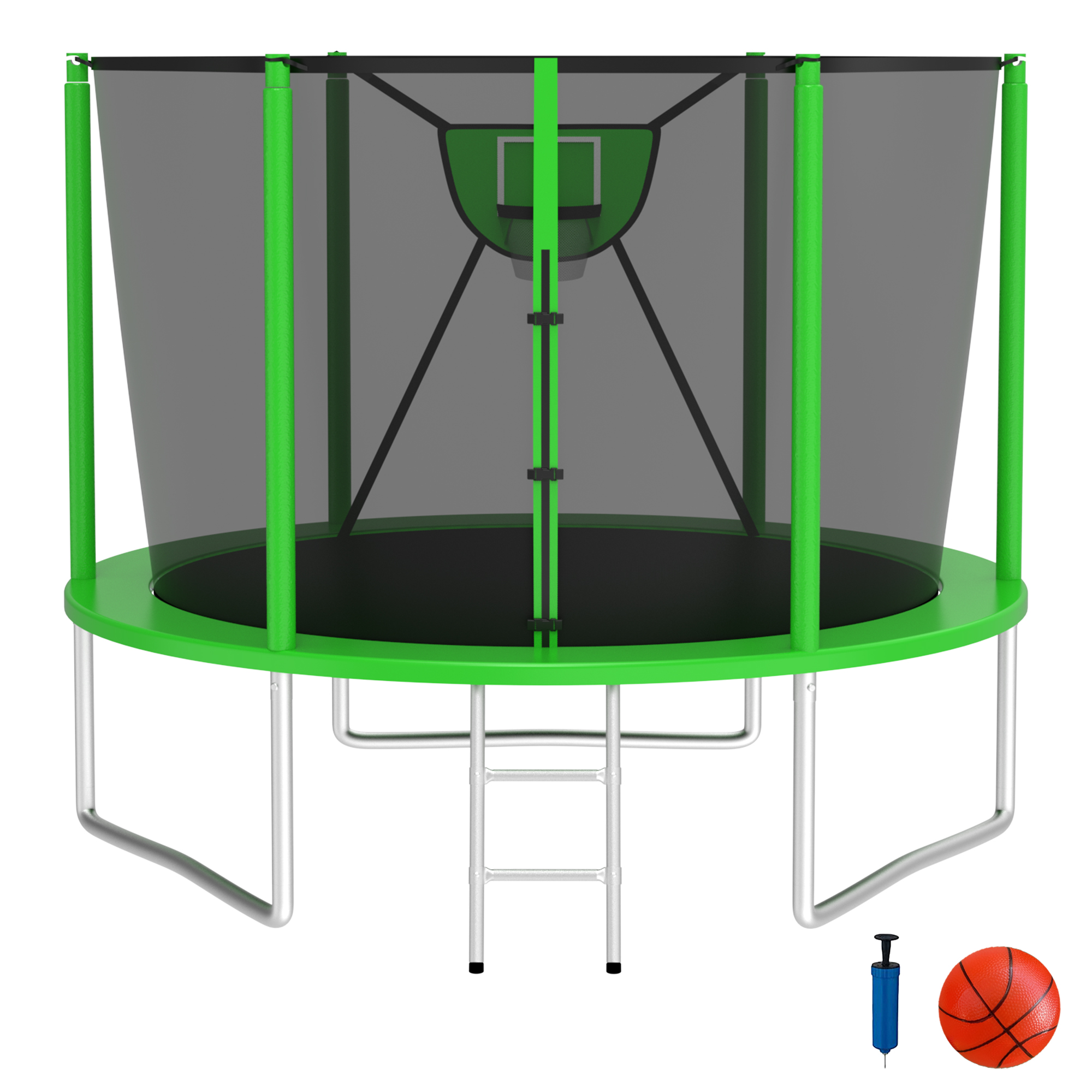 Elitezip Outdoor Trampoline 10FT, Trampolines with Safety Enclosure Net for Kids, Backyard Recreational Trampoline with Basketball Hoop, Ladder, Heavy-Duty Round Trampoline for Adult, 1000LBS Loading