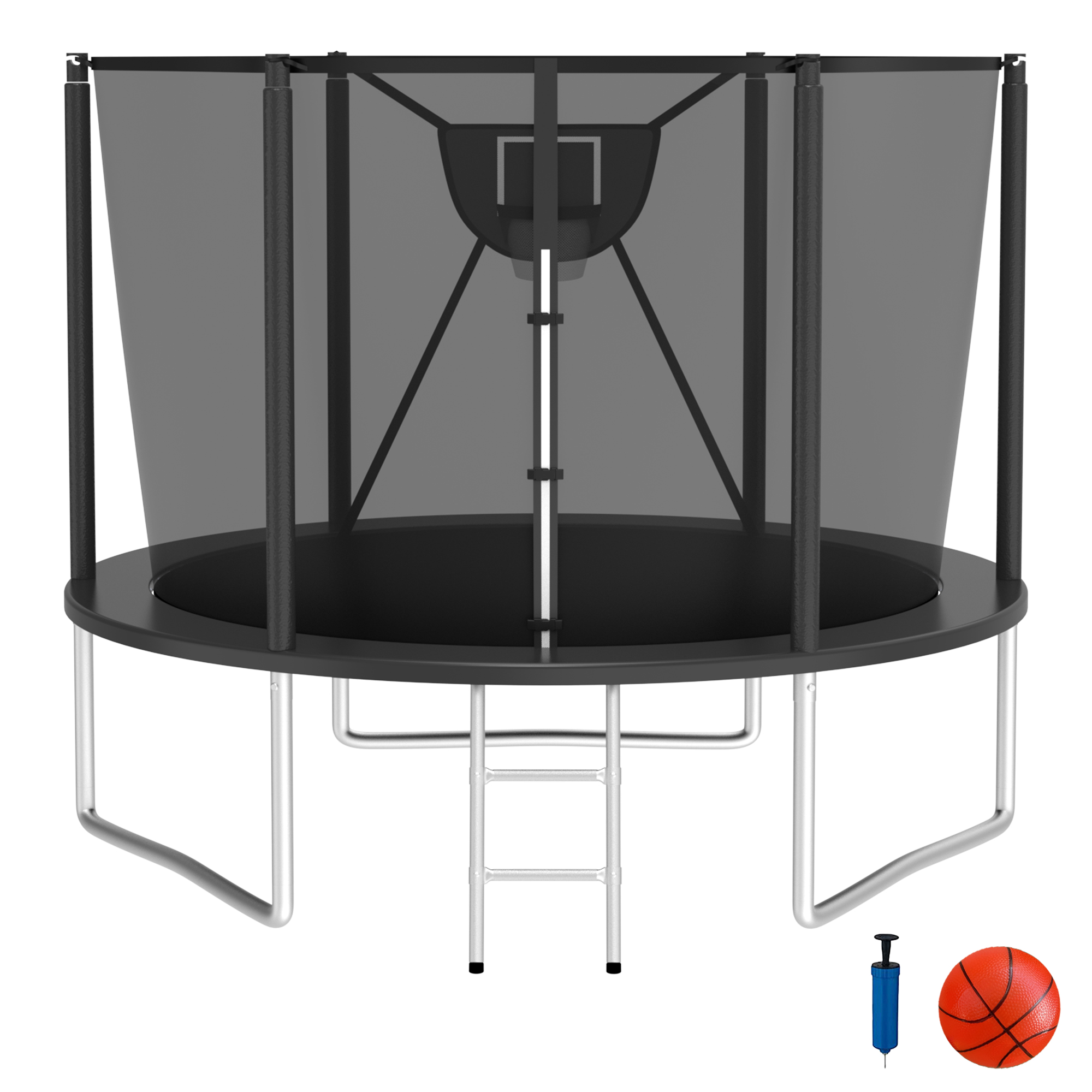 Elitezip Outdoor Trampoline 10FT, Trampolines with Safety Enclosure Net for Kids, Backyard Recreational Trampoline with Basketball Hoop, Ladder, Heavy-Duty Round Trampoline for Adult, 1000LBS Loading