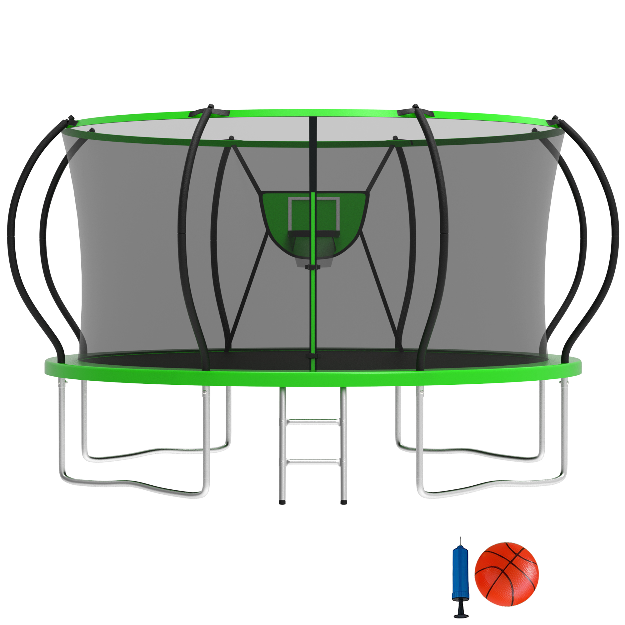 Elitezip 12FT Trampoline with Basketball Hoop, Outdoor Trampoline with Enclosure Net, Ladder, Heavy-duty Recreational Trampoline, 1200LBS Capacity Trampoline for Kids and Adults, Upgrade Curved Pole (Copy)