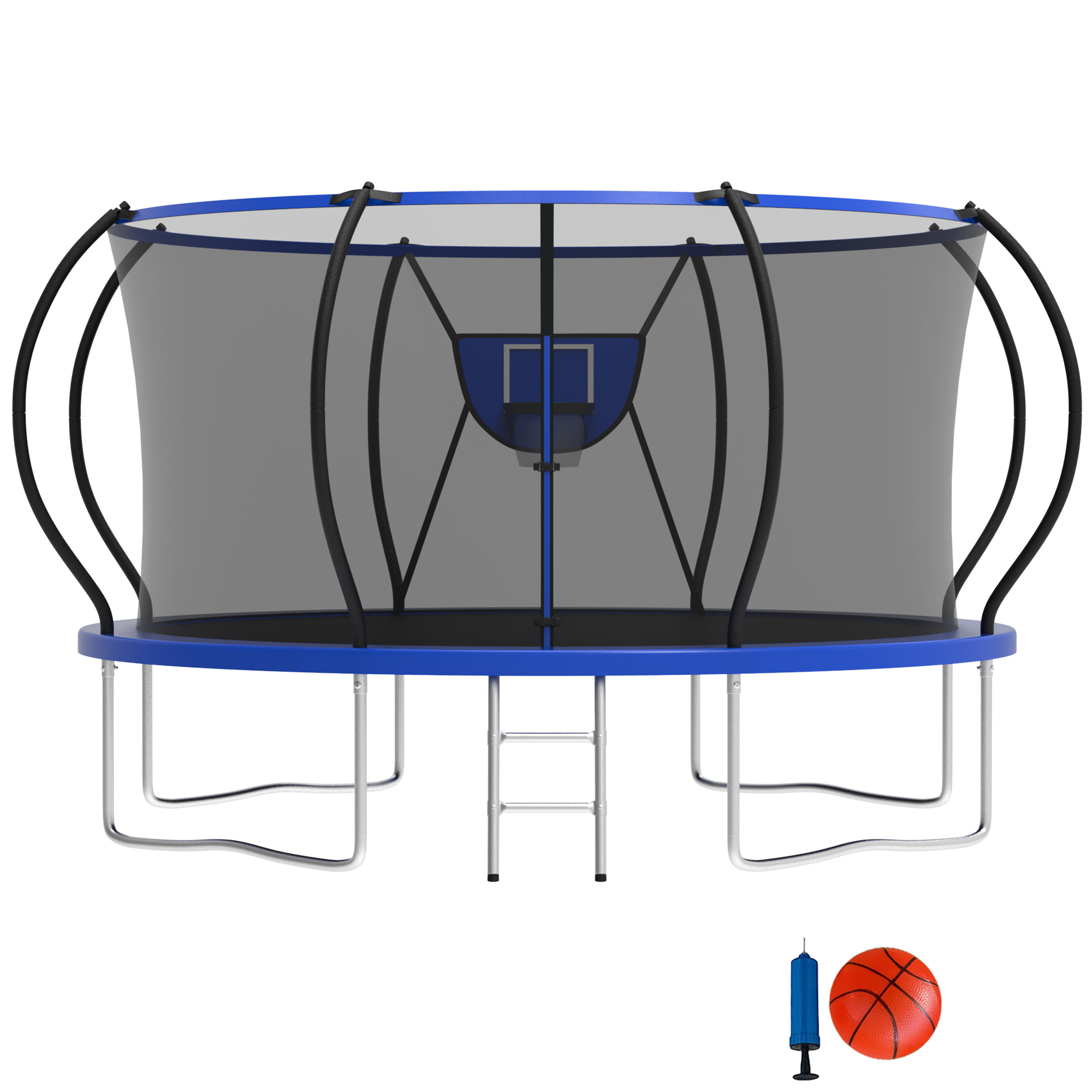 Elitezip 12FT Trampoline with Basketball Hoop, Outdoor Trampoline with Enclosure Net, Ladder, Heavy-duty Recreational Trampoline, 1200LBS Capacity Trampoline for Kids and Adults, Upgrade Curved Pole