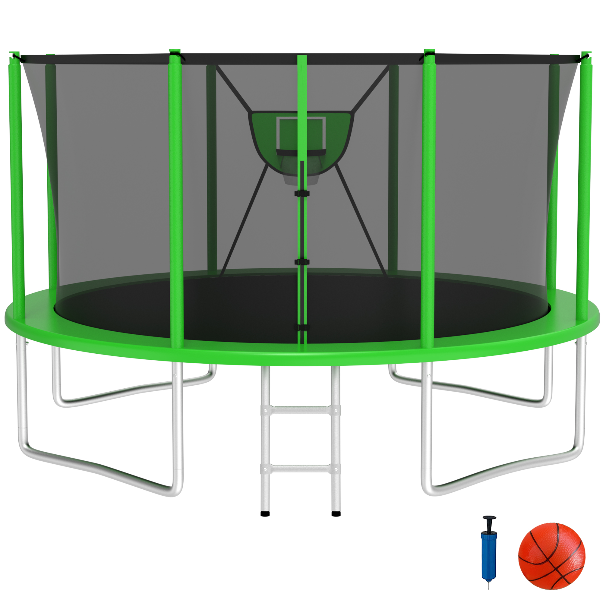 Elitezip Outdoor Trampoline 12FT, Trampolines with Safety Enclosure Net for Kids, Backyard Recreational Trampoline with Basketball Hoop, Ladder, Heavy-Duty Round Trampoline for Adult, 1200LBS Loading
