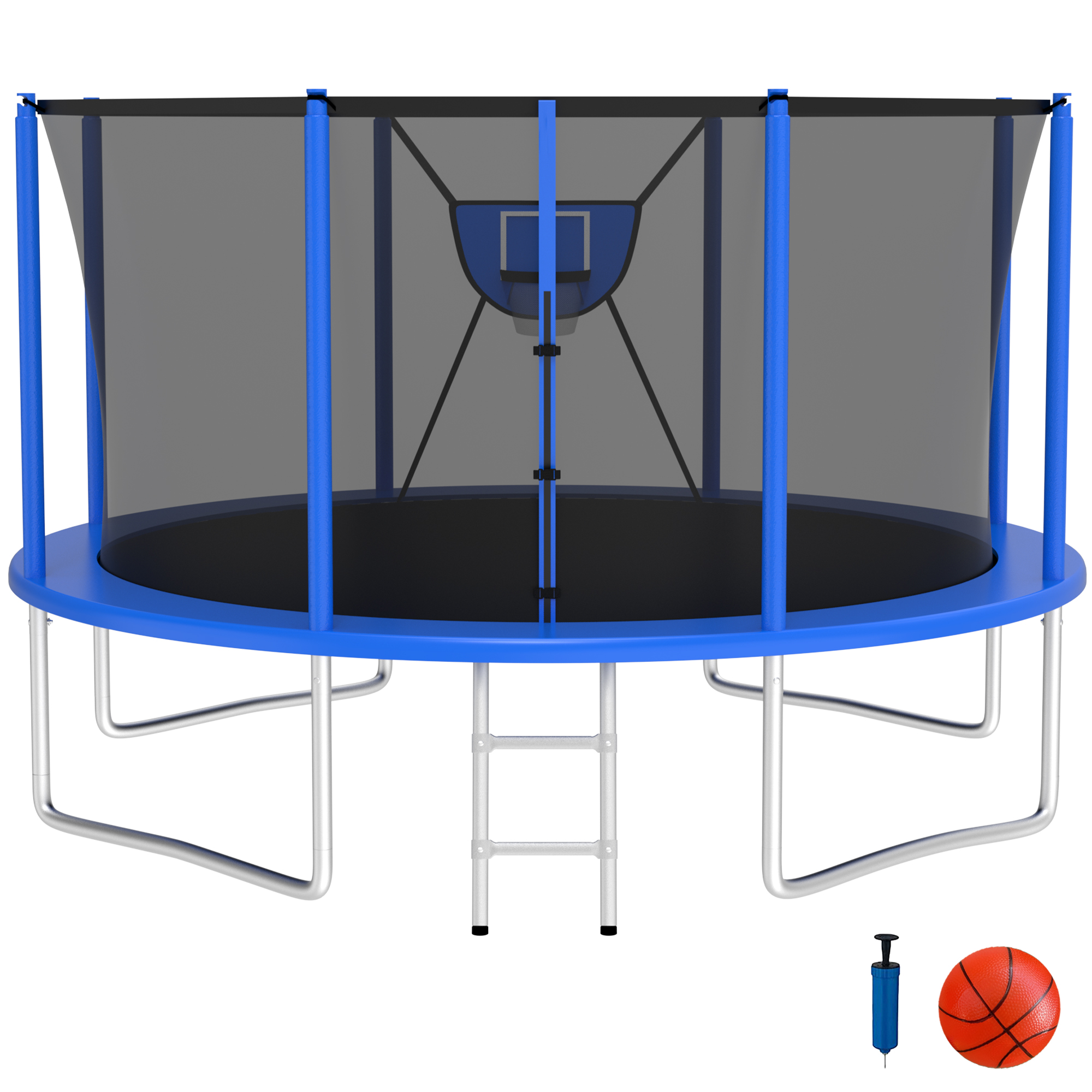 Elitezip Outdoor Trampoline 12FT, Trampolines with Safety Enclosure Net for Kids, Backyard Recreational Trampoline with Basketball Hoop, Ladder, Heavy-Duty Round Trampoline for Adult, 1200LBS Loading