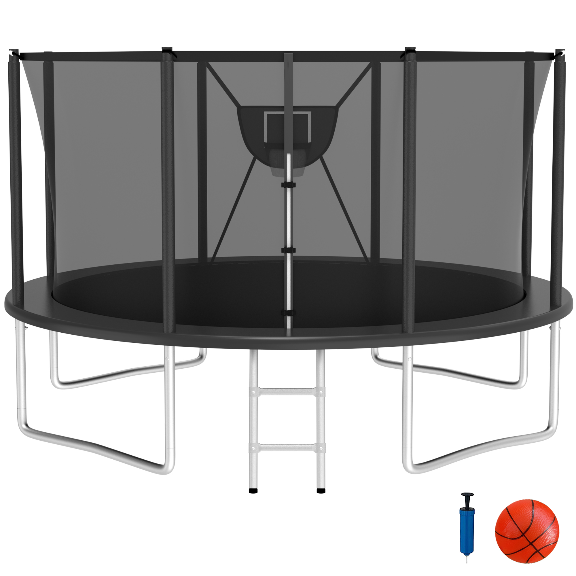 Elitezip Outdoor Trampoline 12FT, Trampolines with Safety Enclosure Net for Kids, Backyard Recreational Trampoline with Basketball Hoop, Ladder, Heavy-Duty Round Trampoline for Adult, 1200LBS Loading