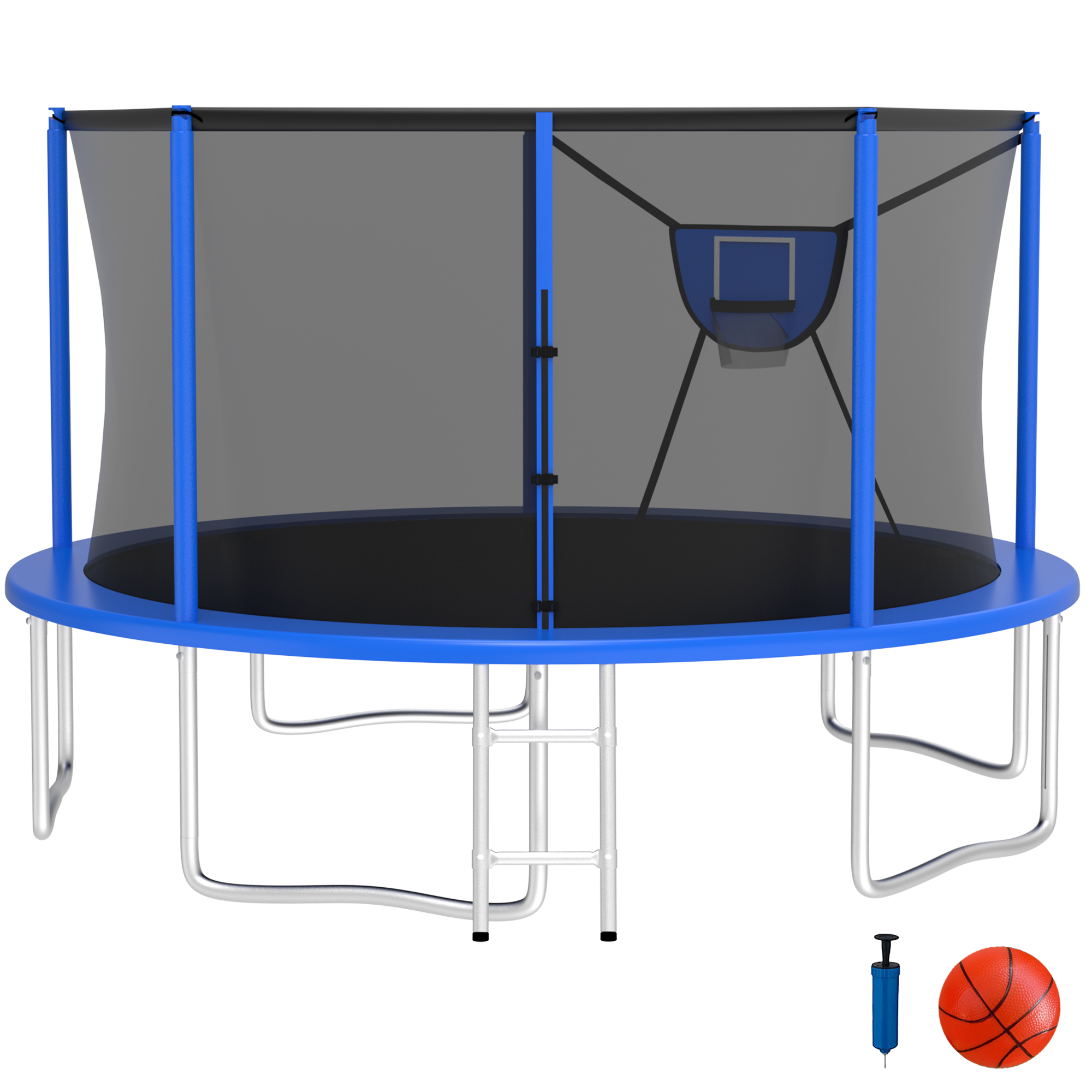 Elitezip Outdoor Trampoline 14FT, Trampolines with Safety Enclosure Net for Kids, Backyard Recreational Trampoline with Basketball Hoop, Ladder, Heavy-Duty Round Trampoline for Adult, 1400LBS Loading
