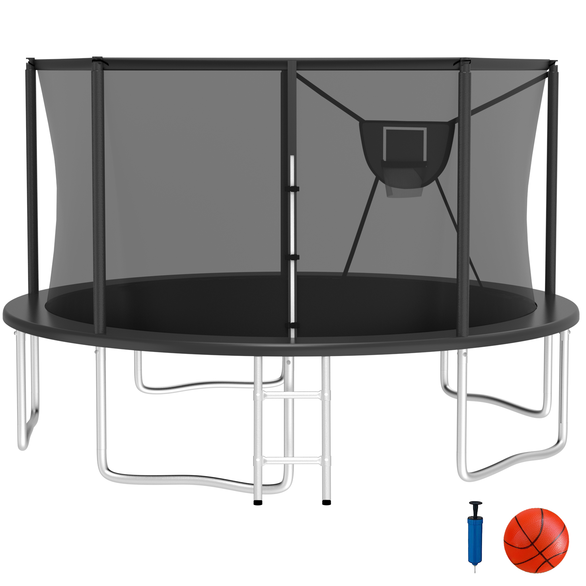 Elitezip Outdoor Trampoline 14FT, Trampolines with Safety Enclosure Net for Kids, Backyard Recreational Trampoline with Basketball Hoop, Ladder, Heavy-Duty Round Trampoline for Adult, 1400LBS Loading