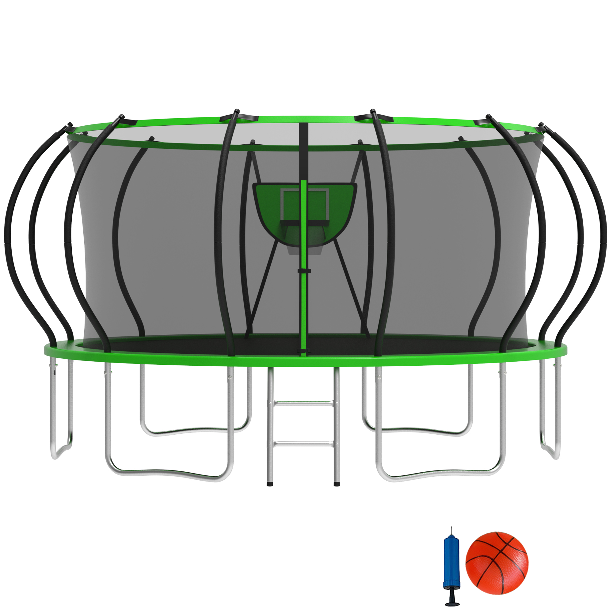 Elitezip 16FT Trampoline with Enclosure Net, Outdoor Trampoline with Basketball Hoop, Ladder, 1500LBS Capacity Trampoline for Kids and Adults, Heavy-duty Recreational Trampoline, Upgrade Curved Pole (Copy) (Copy)