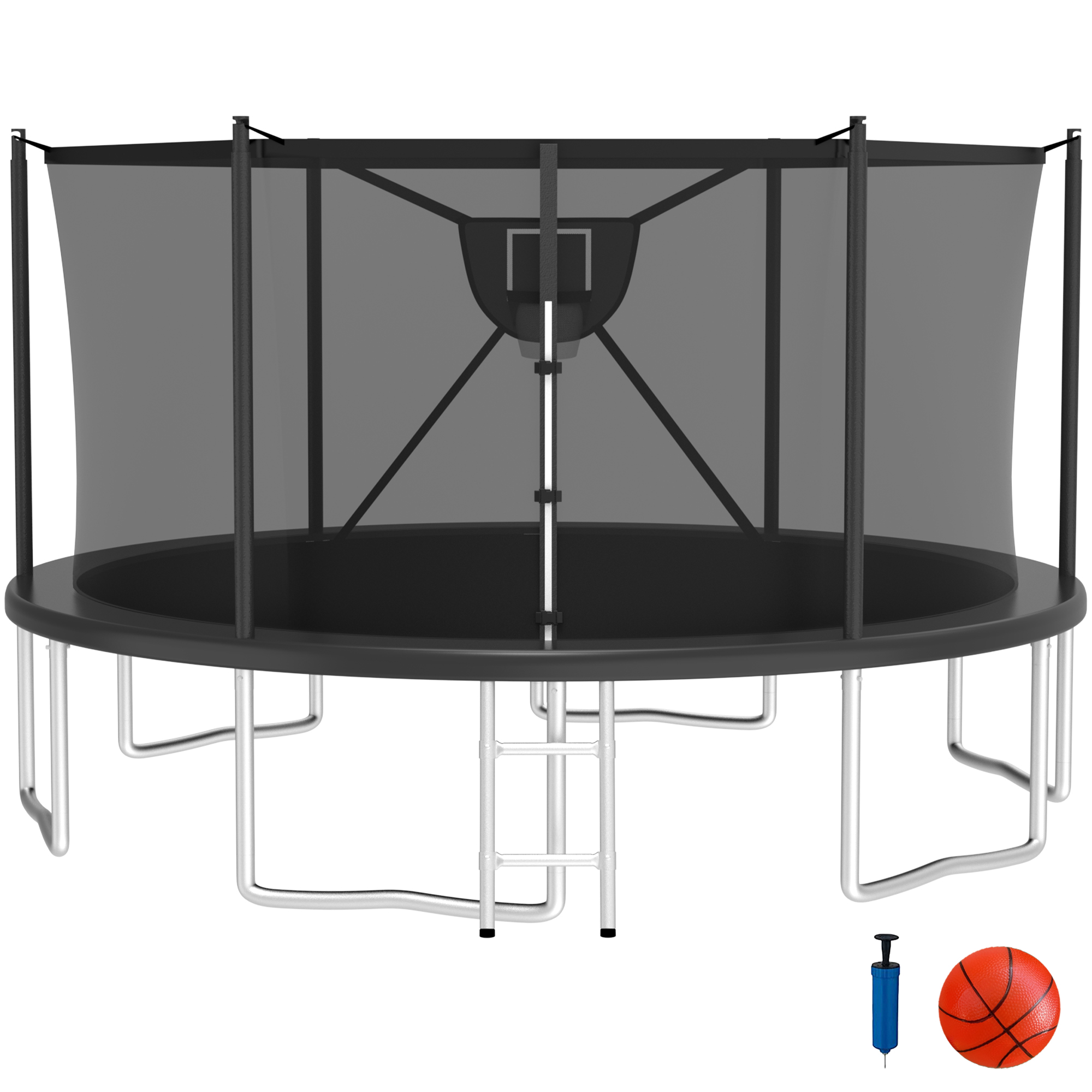 Elitezip Outdoor Trampoline 16FT, Trampolines with Safety Enclosure Net for Kids, Backyard Recreational Trampoline with Basketball Hoop, Ladder, Heavy-Duty Round Trampoline for Adult, 1600LBS Loading