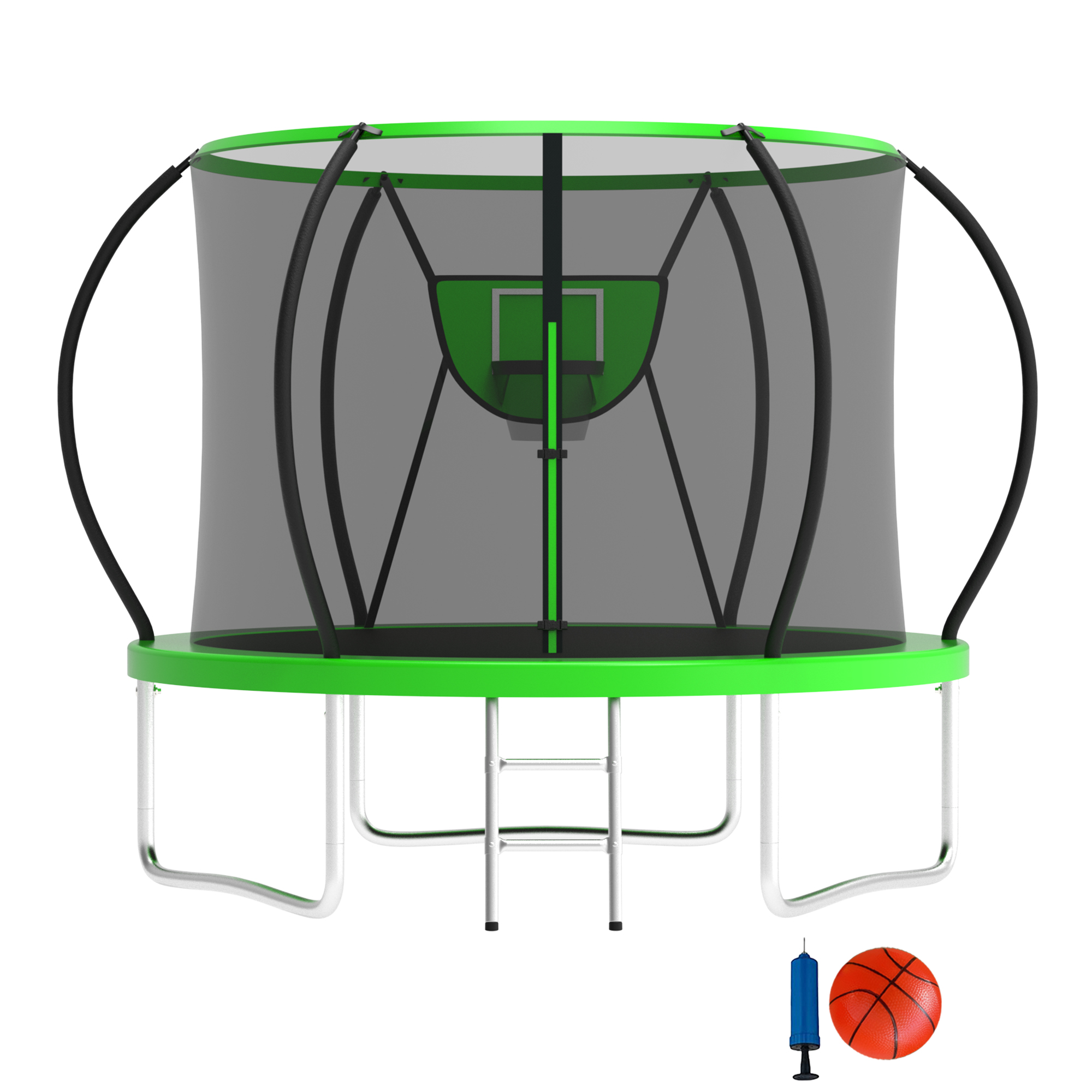 Elitezip Trampolines for 3-4 Kids 10FT Outdoor Trampoline with Enclosure Net Heavy-duty Recreational Trampoline with Basketball Hoop Ladder 1000LBS Capacity Backyard Trampolines, Upgrade Curved Pole