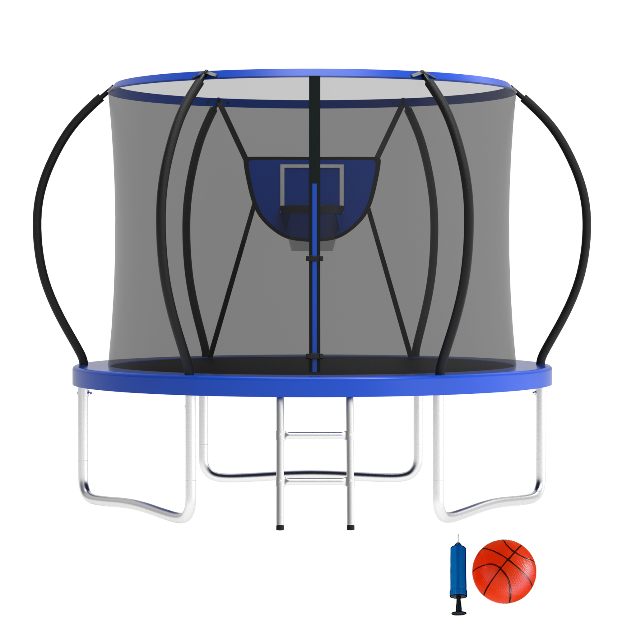 Elitezip Trampolines for 3-4 Kids 10FT Outdoor Trampoline with Enclosure Net Heavy-duty Recreational Trampoline with Basketball Hoop Ladder 1000LBS Capacity Backyard Trampolines, Upgrade Curved Pole